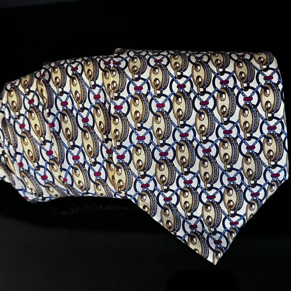 Gucci Gold Silk Tie Link Chain EUC Neckwear White Baroque rococo VTg